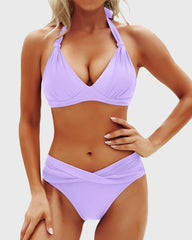 Emoswim - Women Two Piece Bathing Suits Push Up Bikini Set Halter Swimsuit Vintage Swimwear