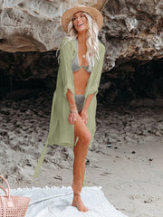Emoswim - Black Solid Color Tie Sun-proof Belt Sexy V Neck Cover Up