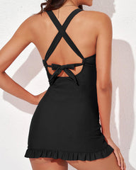Emoswim - Deep V Cross-Back Ruched One-Piece Swimsuit
