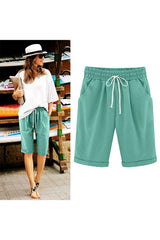 Emoswim - Women's Elastic Waist Knee Length Casual Cotton Bermuda Shorts with Drawstring