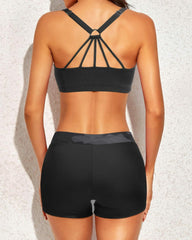 Emoswim - Women's 3 Piece Scoop Neck Criss Cross Tankini Swimsuits-Teal