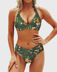 Emoswim - Women Two Piece Bathing Suits Push Up Bikini Set Halter Swimsuit Vintage Swimwear