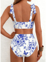 Emoswim - Women's Tie Shoulder Bikini Sets 2 Piece Striped Swimsuits High Waisted Bathing Suits