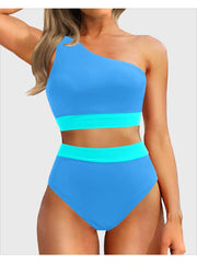Emoswim - One Shoulder High Waisted Bikini Sets Two Piece Swimsuit Tummy Control-Black