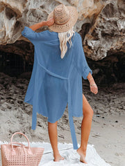 Emoswim - Black Solid Color Tie Sun-proof Belt Sexy V Neck Cover Up