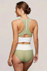 Emoswim - Olive Drab Colorblock Cut Back Bikini Set