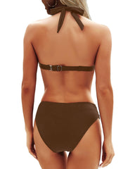 Emoswim - Women Two Piece Bathing Suits Push Up Bikini Set Halter Swimsuit Vintage Swimwear