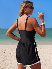 Emoswim - Women's Colorblock Sporty Tummy Control One Piece Bathing Suit with Shorts Pockets