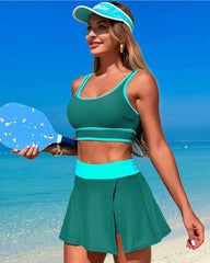 Emoswim - High Waisted Bikini Sets Tummy Control Swim Skirt Two Piece Swim Suit Tummy Control Color Block Bathing Suit