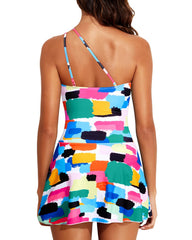 Emoswim - Women One Piece Swim Dress One Shoulder Swimsuit with Skirt