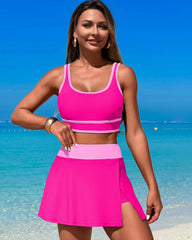 Emoswim - High Waisted Bikini Sets Tummy Control Swim Skirt Two Piece Swim Suit Tummy Control Color Block Bathing Suit