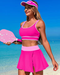 Emoswim - High Waisted Bikini Sets Tummy Control Swim Skirt Two Piece Swim Suit Tummy Control Color Block Bathing Suit
