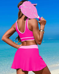 Emoswim - High Waisted Bikini Sets Tummy Control Swim Skirt Two Piece Swim Suit Tummy Control Color Block Bathing Suit