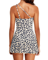 Emoswim - Women One Piece Swim Dress One Shoulder Swimsuit with Skirt