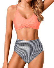 Emoswim - Women High Waisted Bikini Set Two Piece Swimsuits Push up Wrap Swim Suits Top Tummy Control Bathing Suit