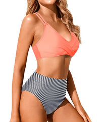 Emoswim - Women High Waisted Bikini Set Two Piece Swimsuits Push up Wrap Swim Suits Top Tummy Control Bathing Suit