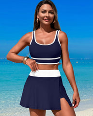 Emoswim - High Waisted Bikini Sets Tummy Control Swim Skirt Two Piece Swim Suit Tummy Control Color Block Bathing Suit