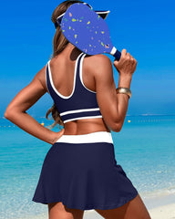 Emoswim - High Waisted Bikini Sets Tummy Control Swim Skirt Two Piece Swim Suit Tummy Control Color Block Bathing Suit