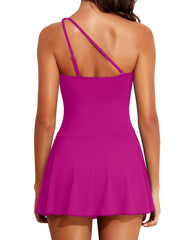 Emoswim - Women One Piece Swim Dress One Shoulder Swimsuit with Skirt