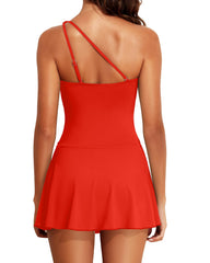 Emoswim - Women One Piece Swim Dress One Shoulder Swimsuit with Skirt