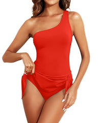 Emoswim - Women One Piece Swim Dress One Shoulder Swimsuit with Skirt