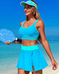 Emoswim - High Waisted Bikini Sets Tummy Control Swim Skirt Two Piece Swim Suit Tummy Control Color Block Bathing Suit