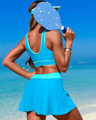 Emoswim - High Waisted Bikini Sets Tummy Control Swim Skirt Two Piece Swim Suit Tummy Control Color Block Bathing Suit