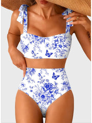 Emoswim - Women's Tie Shoulder Bikini Sets 2 Piece Striped Swimsuits High Waisted Bathing Suits