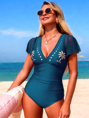 Emoswim - Women’s One Piece Swimsuit Deep V Ruffle Tummy Control Flattering Bathing Suits