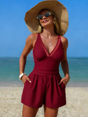 Emoswim - Women's Swim Rompers with Built in Bra One Piece V Neck Tummy Control Bathing Suit