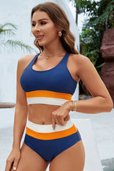 Emoswim - Sky Blue Colorblock Cut Back Bikini Set