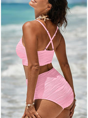 Emoswim - 2026 Summer Two Piece Bikini Set U-Wire Cutout High Waisted Swimsuit-Black
