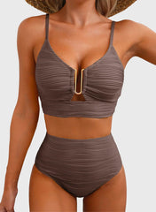 Emoswim - 2026 Summer Two Piece Bikini Set U-Wire Cutout High Waisted Swimsuit-Black