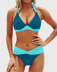 Emoswim - Women Two Piece Bathing Suits Push Up Bikini Set Halter Swimsuit Vintage Swimwear