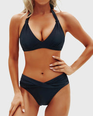 Emoswim - Women Two Piece Bathing Suits Push Up Bikini Set Halter Swimsuit Vintage Swimwear