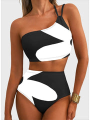 Emoswim - Women's High Waisted Bikini Sets One Shoulder Floral Print Swimsuits 2 piece Tummy Control Bathing Suits