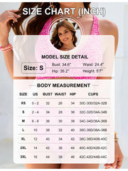 Emoswim - Women Embroidery Print High Waisted Bikini Sets V Neck Tummy Control Bathing Suit Two Piece Curvy Swimsuits