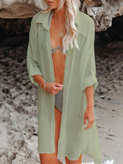 Emoswim - Black Solid Color Tie Sun-proof Belt Sexy V Neck Cover Up
