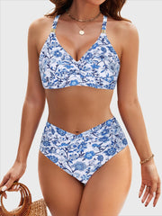 Emoswim - Women's High Waisted Bikini Sets Matel Tummy Control Swimsuits V Neck Twist Front Bathing Suit