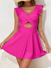 Emoswim - Women's One Piece Swimsuit Ruffle Cutout Swimdress Tummy Control V Neck Wrap Swimwear