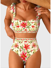 Emoswim - Women's Tie Shoulder Bikini Sets 2 Piece Striped Swimsuits High Waisted Bathing Suits