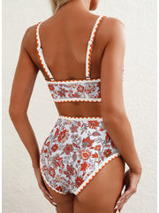 Emoswim - Women's Bikini Sets Floral Print Whip Stitch 2 Piece Swimsuits High Waisted Scoop Bathing Suits