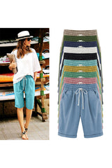 Emoswim - Women's Elastic Waist Knee Length Casual Cotton Bermuda Shorts with Drawstring