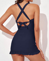 Emoswim - Deep V Cross-Back Ruched One-Piece Swimsuit