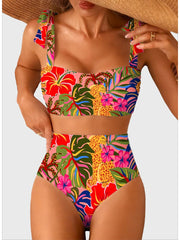 Emoswim - Women's Tie Shoulder Bikini Sets 2 Piece Striped Swimsuits High Waisted Bathing Suits