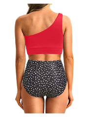 Emoswim - One Shoulder High Waisted Bikini Sets Two Piece Swimsuit Tummy Control-Black