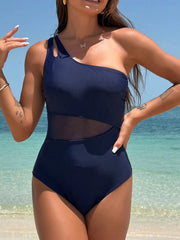 Emoswim - Women's One Piece Swimsuits Tummy Control Mesh Patchwork Bathing Suit One Shoulder Adjustable Straps
