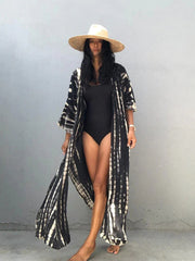 Emoswim - Green Hooded Printed Beach Vacation Swimsuit Cover Up