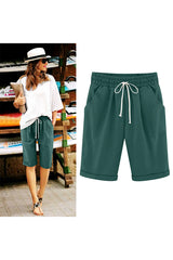 Emoswim - Women's Elastic Waist Knee Length Casual Cotton Bermuda Shorts with Drawstring