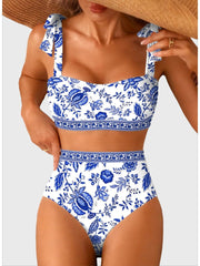 Emoswim - Women's Tie Shoulder Bikini Sets 2 Piece Striped Swimsuits High Waisted Bathing Suits
